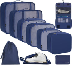 BAGAIL 6 Set Packing Cubes Various Sizes Packing Organizer for Travel Accessories Luggage Carry On Suitcase-Beige BAGAIL STORAGE_BAG 10-Navy / 10 Set-full Mesh