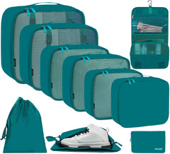 BAGAIL 6 Set Packing Cubes Various Sizes Packing Organizer for Travel Accessories Luggage Carry On Suitcase-Beige BAGAIL STORAGE_BAG 10-Teal / 10 Set-full Mesh