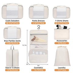 BAGAIL 6 Set Packing Cubes Various Sizes Packing Organizer for Travel Accessories Luggage Carry On Suitcase-Beige BAGAIL STORAGE_BAG