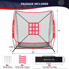 BAGAIL 7x7 ft Baseball & Softball Practice Net with Bow Frame for Batting, Hitting, Pitching, Portable Baseball Throwing Net with Strike Zone, Carry Bag, Baseball Training Aid for All Levels EO-UP SPORT_TARGET