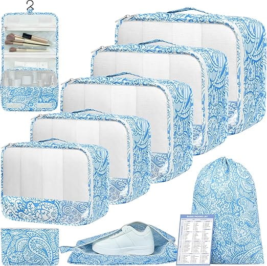 BAGAIL 8 Set/9 Set Packing Cubes Luggage Packing Organizer for Travel, Suitcase Packing Bags for Travel Accessories(Black, 8 Set) Bagail STORAGE_BAG Blue paisley / 9 Set