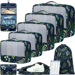 BAGAIL 8 Set/9 Set Packing Cubes Luggage Packing Organizer for Travel, Suitcase Packing Bags for Travel Accessories(Black, 8 Set) Bagail STORAGE_BAG Navy leaf / 9 Set