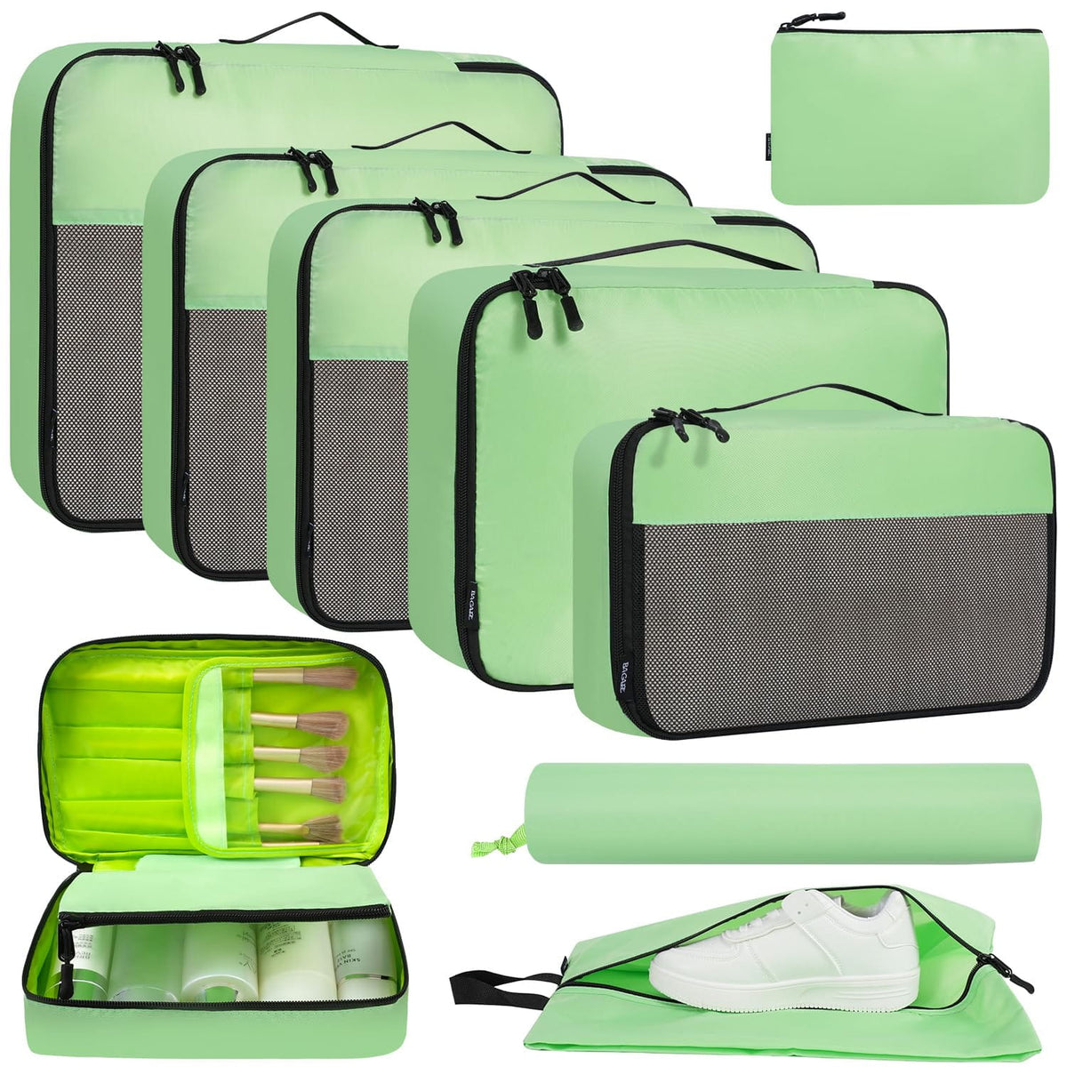 BAGAIL 8 Set/9 Set Packing Cubes Luggage Packing Organizer for Travel, Suitcase Packing Bags for Travel Accessories(Black, 8 Set) Bagail STORAGE_BAG Pistachio Green / 9 Set