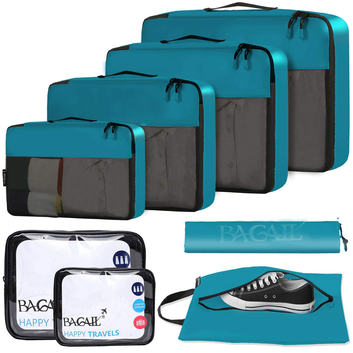 BAGAIL 8 Set/9 Set Packing Cubes Luggage Packing Organizer for Travel, Suitcase Packing Bags for Travel Accessories(Black, 8 Set) Bagail STORAGE_BAG Teal / 8 Set