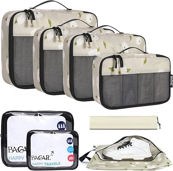 BAGAIL 8 Set/9 Set Packing Cubes Luggage Packing Organizer for Travel, Suitcase Packing Bags for Travel Accessories(Pink, 8 Set) Bagail STORAGE_BAG GreenFlower / 8 Set