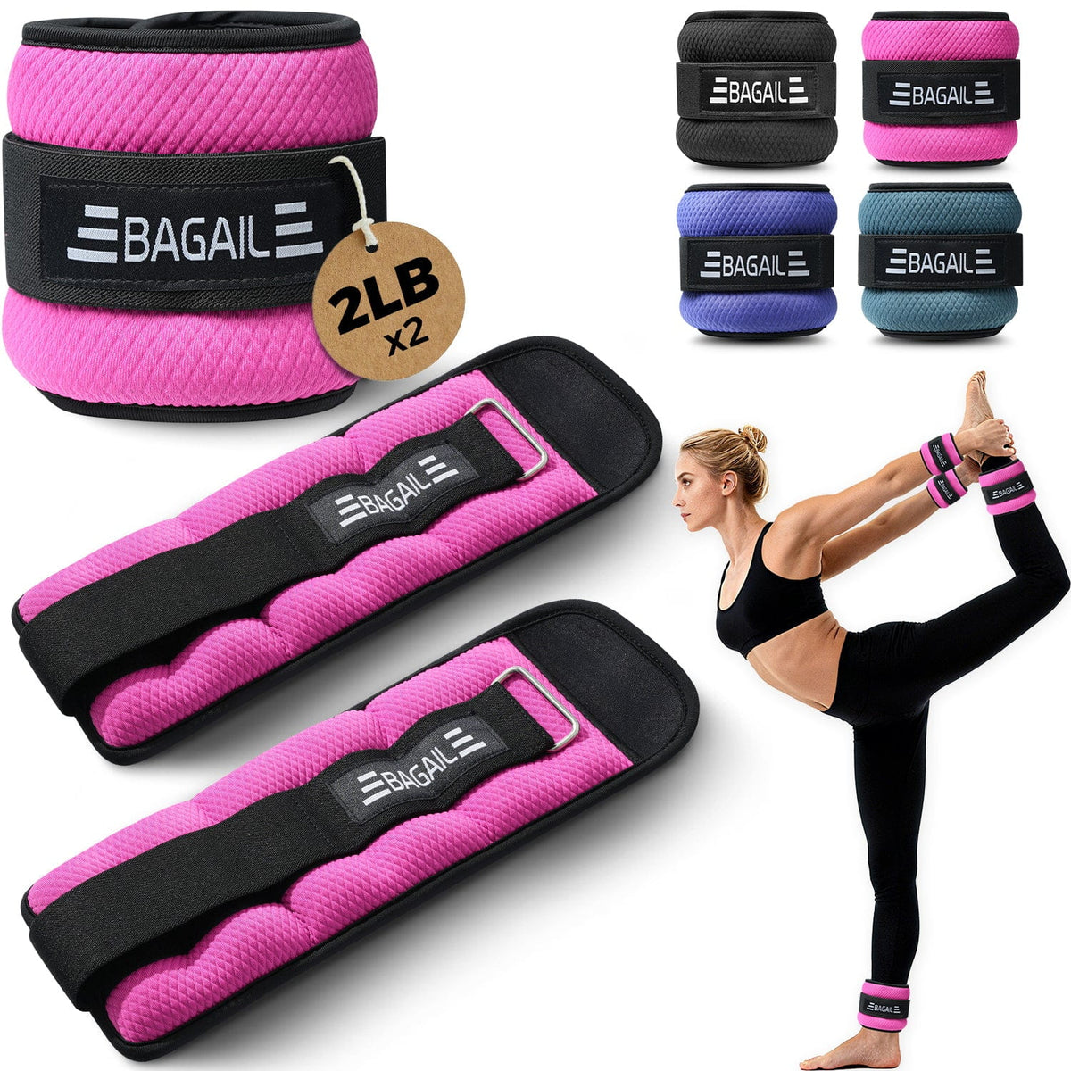BAGAIL Ankle and Wrist Weights for Women & Men, 1 Pair 1/2/4/6/8/10 LBS Leg Weight with Sleek Design & Secure Fit, Arm Weighted Set for Walking, Running, Home Fitness & Physical Therapy Bagail Pink / 4 lb Pair
