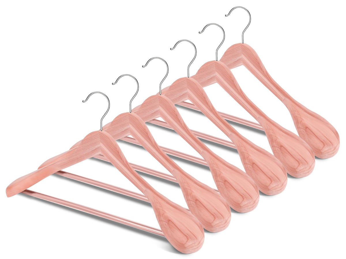 BAGAIL Cedar Wooden Hanger with Non-Slip Pant Bar, Smooth Finish Suit Hangers, Wide Shoulder and 360°Swivel Hook, Heavy Duty Coat Hangers for Jacket, Pants(6Pack, Cedar) BAGAIL CLOTHES_HANGER Cedar / 6 Pack