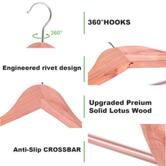 BAGAIL Cedar Wooden Hanger with Non-Slip Pant Bar, Smooth Finish Suit Hangers, Wide Shoulder and 360°Swivel Hook, Heavy Duty Coat Hangers for Jacket, Pants(6Pack, Cedar) BAGAIL CLOTHES_HANGER Cedar / 6 Pack