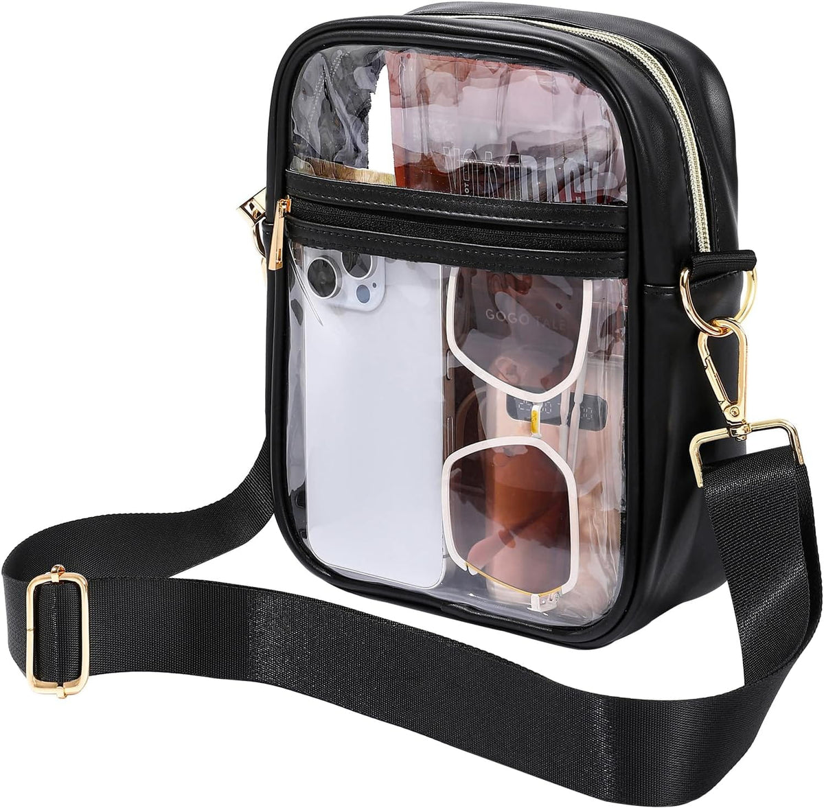 BAGAIL Clear Bag Stadium Approved Crossbody Shoulder Messenger Clear Purse with Adjustable Strap(Rectangle Black) BAGAIL CARRIER_BAG_CASE ClearPursePU-S-Black / Fashion/Rectangle