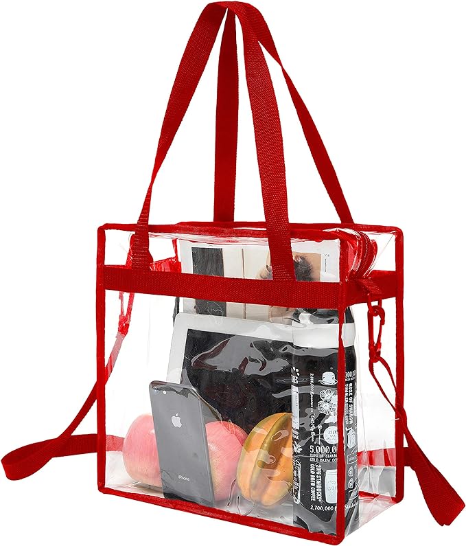 BAGAIL Clear bags Stadium Approved Clear Tote Bag with Zipper Closure Crossbody Messenger Shoulder Bag with Adjustable Strap BAGAIL HANDBAG Red