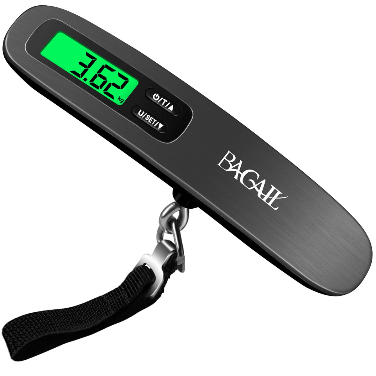 BAGAIL Digital Luggage Scale, 110lbs Hanging Baggage Scale with Backlit LCD Display,Portable Suitcase Weighing Scale,Travel Luggage Weight Scale with Hook,Strong Straps for Travelers(Ash Silver/Temp BAGAIL WEIGH_SCALE Black / 1 Pack
