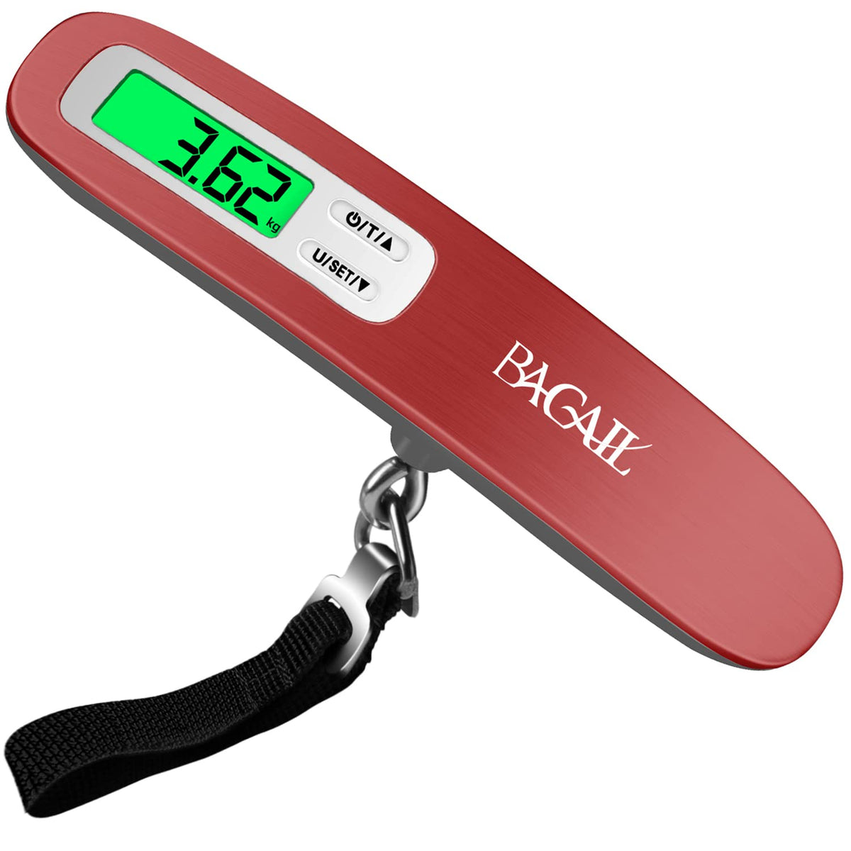 BAGAIL Digital Luggage Scale, 110lbs Hanging Baggage Scale with Backlit LCD Display,Portable Suitcase Weighing Scale,Travel Luggage Weight Scale with Hook,Strong Straps for Travelers(Ash Silver/Temp BAGAIL WEIGH_SCALE Red / 1 Pack