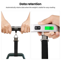 BAGAIL Digital Luggage Scale, Hanging Baggage Scale with Backlit LCD Display, Travel Weight Scale, Portable Suitcase Weighing Scale with Hook, 110 Lb Capacity, Battery Included-Silver with Temperature Bagail WEIGH_SCALE