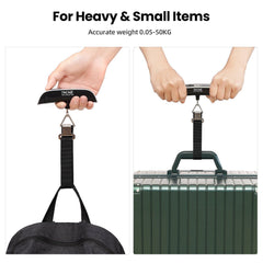 BAGAIL Digital Luggage Scale, Hanging Baggage Scale with Backlit LCD Display, Travel Weight Scale, Portable Suitcase Weighing Scale with Hook, 110 Lb Capacity, Battery Included-Silver with Temperature Bagail WEIGH_SCALE