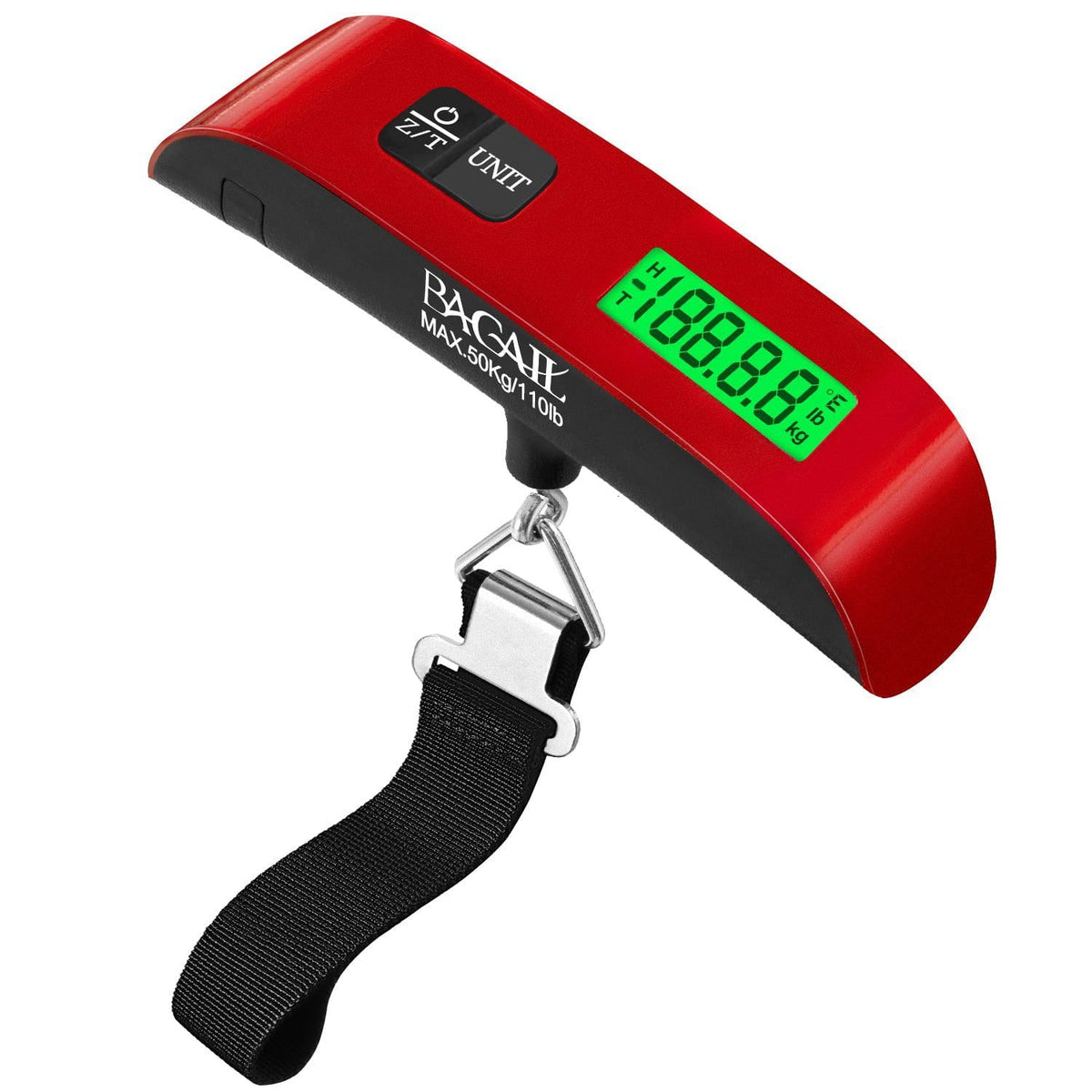 BAGAIL Digital Luggage Scale, Hanging Baggage Scale with Backlit LCD Display, Travel Weight Scale, Portable Suitcase Weighing Scale with Hook, 110 Lb Capacity, Battery Included-Silver with Temperature Bagail WEIGH_SCALE