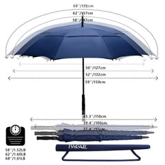 BAGAIL Golf Umbrella 68/62/58 Inch Large Oversize Double Canopy Vented Automatic Open Stick Umbrellas for Men and Women(Black,68 inch) BAGAIL UMBRELLA