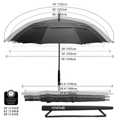BAGAIL Golf Umbrella 68/62/58 Inch Large Oversize Double Canopy Vented Automatic Open Stick Umbrellas for Men and Women(Black,68 inch) BAGAIL UMBRELLA