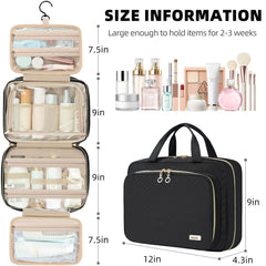 BAGAIL Hanging Toiletry Bag for Women Water-resistant Cosmetic Bag Large Capacity Travel Makeup Organizer for Full-Sized Travel Essentials(Classic+Jewelry Bag, Black) Bagail COSMETIC_CASE