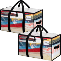 BAGAIL Heavy Duty Moving Bags with Strong Handle, Extra Large Moving Boxes, Storage Tote for Clothes, College Moving Supplies(Black, 2 Pack) BAGAIL STORAGE_BAG Clear / 80L-2pack