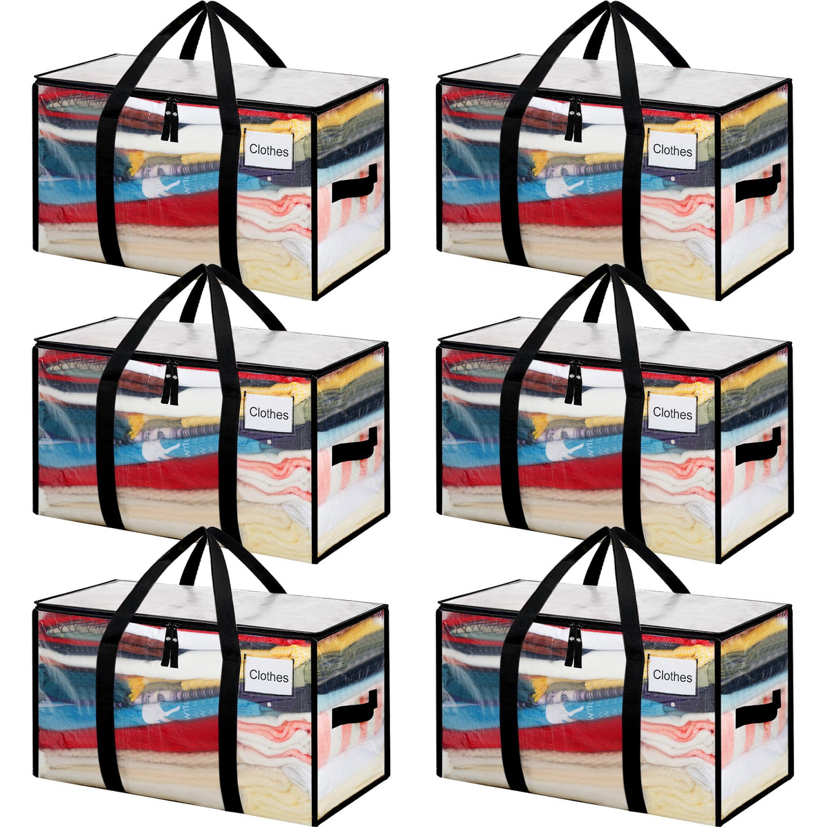 BAGAIL Heavy Duty Moving Bags with Strong Handle, Extra Large Moving Boxes, Storage Tote for Clothes, College Moving Supplies(Black, 2 Pack) BAGAIL STORAGE_BAG Clear / 80L-6pack