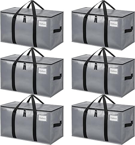 BAGAIL Heavy Duty Moving Bags with Strong Handle, Extra Large Moving Boxes, Storage Tote for Clothes, College Moving Supplies(Black, 2 Pack) BAGAIL STORAGE_BAG Grey / 80L-6pack
