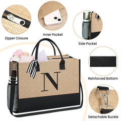 BAGAIL Initial Tote Bag, Personalized Birthday Gifts for Women, Teacher, Friends, Mom, Wedding, Monogrammed Beach Bag(1pcs-Ivory, S) BAGAIL TOTE_BAG