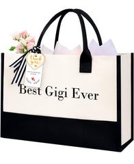 BAGAIL Initial Tote Bag, Personalized Birthday Gifts for Women, Teacher, Friends, Mom, Wedding, Monogrammed Beach Bag(1pcs-Ivory, S) BAGAIL TOTE_BAG Ivory-1pcs / Best Gigi Ever