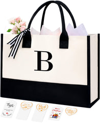 BAGAIL Initial Tote Bag, Personalized Birthday Gifts for Women, Teacher, Friends, Mom, Wedding, Monogrammed Beach Bag(1pcs-Ivory, S) BAGAIL TOTE_BAG Ivory-1pcs / Canvas B
