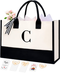 BAGAIL Initial Tote Bag, Personalized Birthday Gifts for Women, Teacher, Friends, Mom, Wedding, Monogrammed Beach Bag(1pcs-Ivory, S) BAGAIL TOTE_BAG Ivory-1pcs / Canvas C