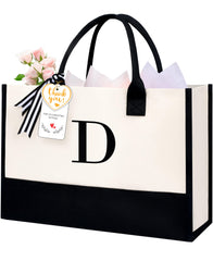 BAGAIL Initial Tote Bag, Personalized Birthday Gifts for Women, Teacher, Friends, Mom, Wedding, Monogrammed Beach Bag(1pcs-Ivory, S) BAGAIL TOTE_BAG Ivory-1pcs / Canvas D