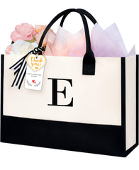 BAGAIL Initial Tote Bag, Personalized Birthday Gifts for Women, Teacher, Friends, Mom, Wedding, Monogrammed Beach Bag(1pcs-Ivory, S) BAGAIL TOTE_BAG Ivory-1pcs / Canvas E