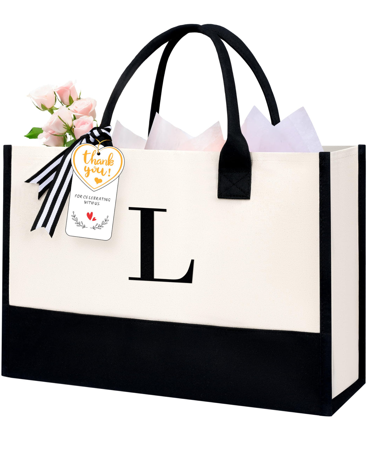 BAGAIL Initial Tote Bag, Personalized Birthday Gifts for Women, Teacher, Friends, Mom, Wedding, Monogrammed Beach Bag(1pcs-Ivory, S) BAGAIL TOTE_BAG Ivory-1pcs / Canvas L