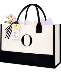 BAGAIL Initial Tote Bag, Personalized Birthday Gifts for Women, Teacher, Friends, Mom, Wedding, Monogrammed Beach Bag(1pcs-Ivory, S) BAGAIL TOTE_BAG Ivory-1pcs / Canvas O