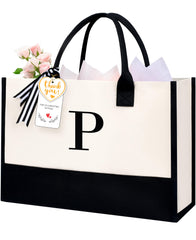 BAGAIL Initial Tote Bag, Personalized Birthday Gifts for Women, Teacher, Friends, Mom, Wedding, Monogrammed Beach Bag(1pcs-Ivory, S) BAGAIL TOTE_BAG Ivory-1pcs / Canvas P