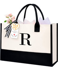 BAGAIL Initial Tote Bag, Personalized Birthday Gifts for Women, Teacher, Friends, Mom, Wedding, Monogrammed Beach Bag(1pcs-Ivory, S) BAGAIL TOTE_BAG Ivory-1pcs / Canvas R
