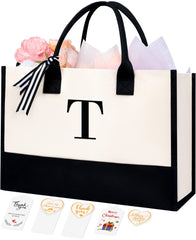 BAGAIL Initial Tote Bag, Personalized Birthday Gifts for Women, Teacher, Friends, Mom, Wedding, Monogrammed Beach Bag(1pcs-Ivory, S) BAGAIL TOTE_BAG Ivory-1pcs / Canvas T
