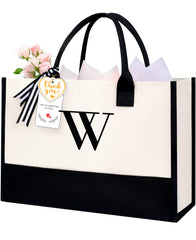 BAGAIL Initial Tote Bag, Personalized Birthday Gifts for Women, Teacher, Friends, Mom, Wedding, Monogrammed Beach Bag(1pcs-Ivory, S) BAGAIL TOTE_BAG Ivory-1pcs / Canvas W