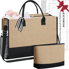 BAGAIL Initial Tote Bag, Personalized Birthday Gifts for Women, Teacher, Friends, Mom, Wedding, Monogrammed Beach Bag(1pcs-Ivory, S) BAGAIL TOTE_BAG Jute Brown / Jute Brown Plain With Cosmetic Bag