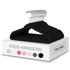 BAGAIL Kids Velvet Hangers 11 Inches Children's Clothes Hangers Non-Slip Baby Hangers for Infant/Toddler (Black,50pack) BAGAIL CLOTHES_HANGER Black / Kids-50 Pack
