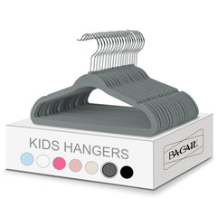 BAGAIL Kids Velvet Hangers 11 Inches Children's Clothes Hangers Non-Slip Baby Hangers for Infant/Toddler (Black,50pack) BAGAIL CLOTHES_HANGER Gray / Kids-50 Pack