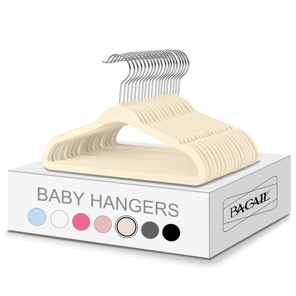 BAGAIL Kids Velvet Hangers 11 Inches Children's Clothes Hangers Non-Slip Baby Hangers for Infant/Toddler (Black,50pack) BAGAIL CLOTHES_HANGER Ivory / Baby-50 Pack