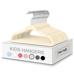 BAGAIL Kids Velvet Hangers 11 Inches Children's Clothes Hangers Non-Slip Baby Hangers for Infant/Toddler (Black,50pack) BAGAIL CLOTHES_HANGER Ivory / Kids-50 Pack