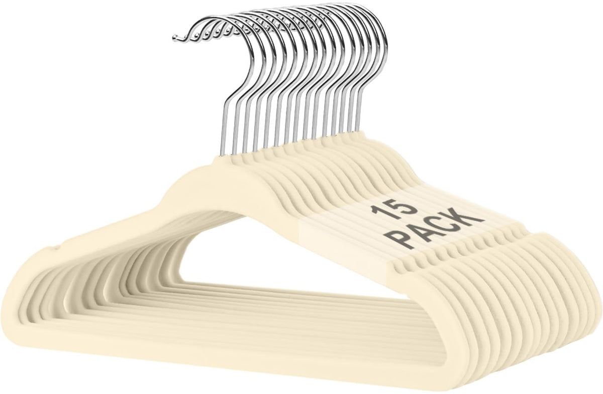 BAGAIL Kids Velvet Hangers 11 Inches Children's Clothes Hangers Non-Slip Baby Hangers for Infant/Toddler (Black,50pack) BAGAIL CLOTHES_HANGER Ivory15 / Baby-15 Pack