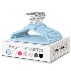 BAGAIL Kids Velvet Hangers 11 Inches Children's Clothes Hangers Non-Slip Baby Hangers for Infant/Toddler (Black,50pack) BAGAIL CLOTHES_HANGER Light Blue / Kids-50 Pack