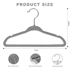 BAGAIL Kids Velvet Hangers 11 Inches Children's Clothes Hangers Non-Slip Baby Hangers for Infant/Toddler (Grey,50pack) BAGAIL CLOTHES_HANGER