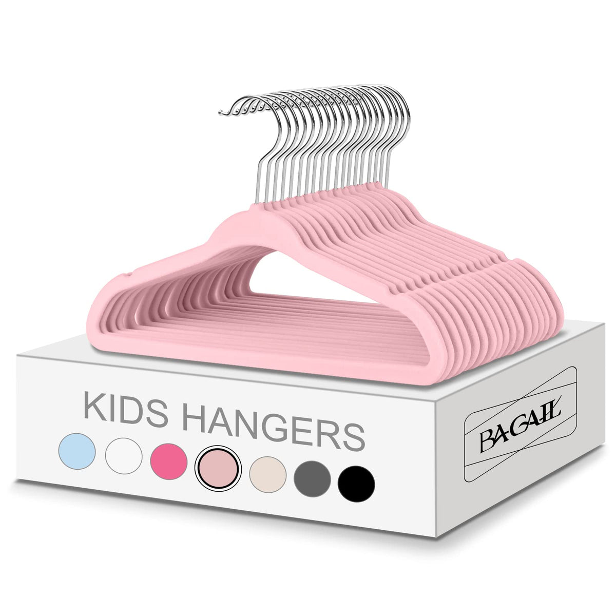 BAGAIL Kids Velvet Hangers 11 Inches Children's Clothes Hangers Non-Slip Baby Hangers for Infant/Toddler (Grey,50pack) BAGAIL CLOTHES_HANGER Pink / Kids-50 Pack