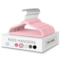 BAGAIL Kids Velvet Hangers 11 Inches Children's Clothes Hangers Non-Slip Baby Hangers for Infant/Toddler (Grey,50pack) BAGAIL CLOTHES_HANGER Pink / Kids-50 Pack