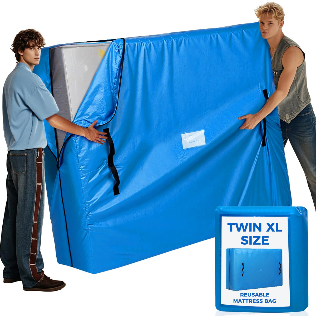 BAGAIL Mattress Bags for Moving, Mattress Covers with Heavy Duty Handles, Reusable Mattress Storage Bag for Moving Supplies(Blue, Full XL) BAGAIL STORAGE_COVER Blue / Twin XL