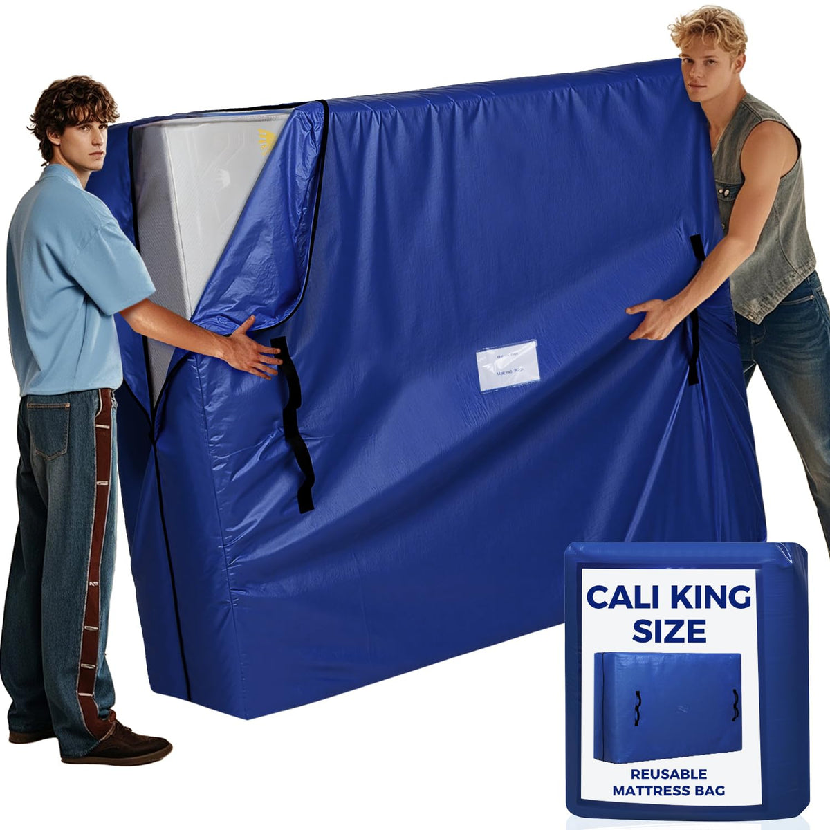 BAGAIL Mattress Bags for Moving, Mattress Covers with Heavy Duty Handles, Reusable Mattress Storage Bag for Moving Supplies(Blue, Full XL) BAGAIL STORAGE_COVER Navy / Cali King