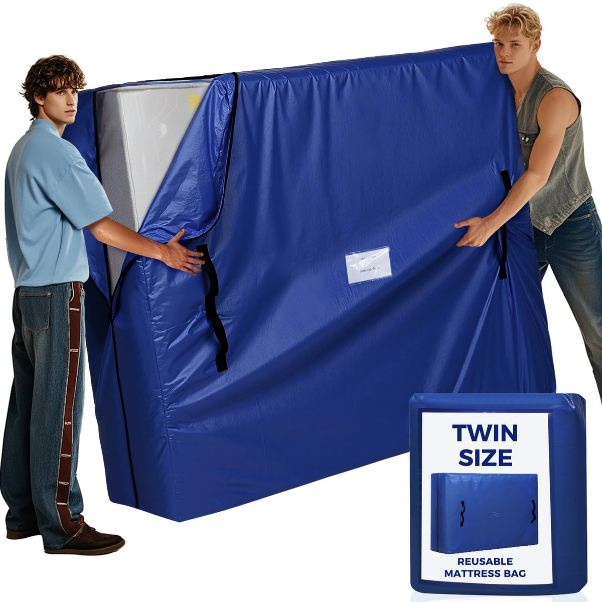 BAGAIL Mattress Bags for Moving, Mattress Covers with Heavy Duty Handles, Reusable Mattress Storage Bag for Moving Supplies(Blue, Full XL) BAGAIL STORAGE_COVER Navy / Twin